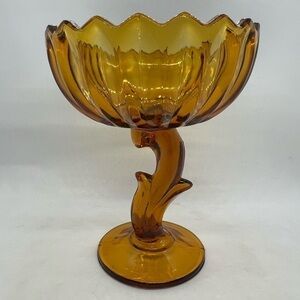 Vintage Indiana Glass Amber Lotus Blossom Pedestal Bowl